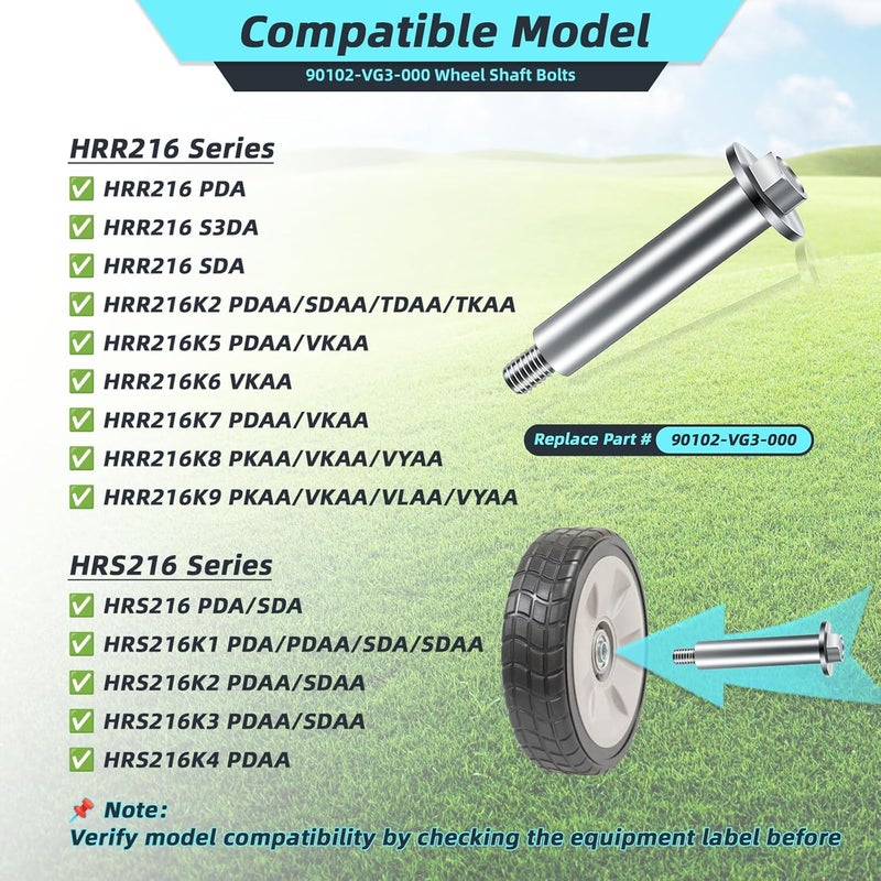 YeuauTa 90102-VG3-000 Wheel Shaft Bolts for Honda HRR2169VKA/HRR216 Lawn Mower, Solves Loose Wheels and Vibration Issues, 1 Pack. - Image 4